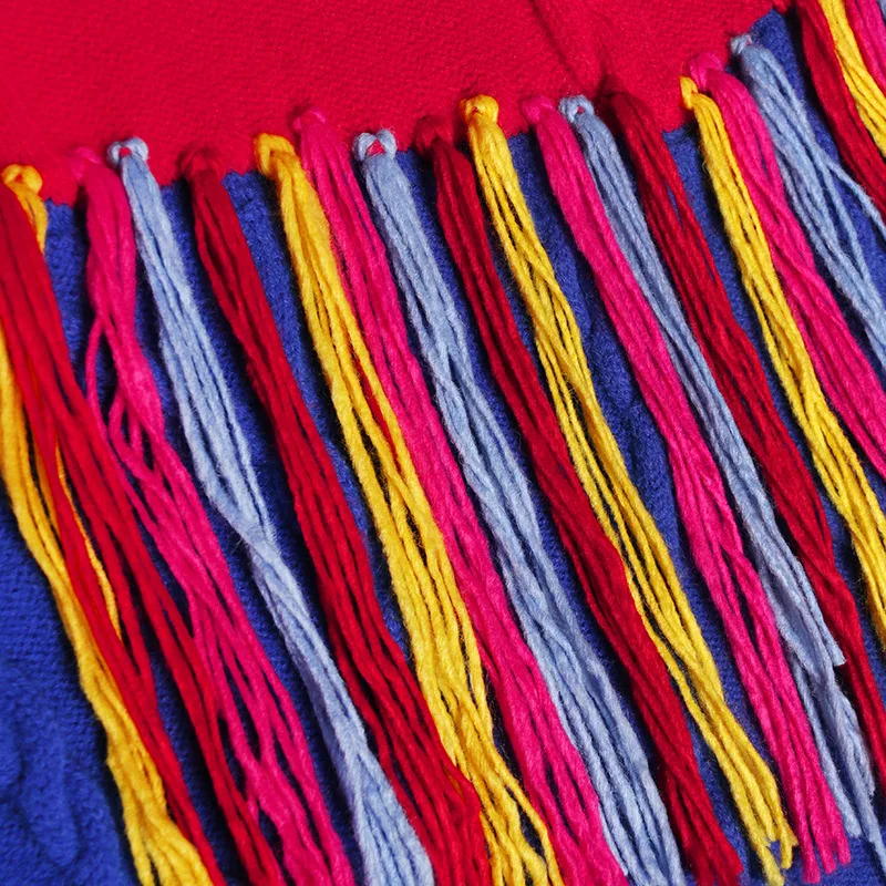 Длинный свитер пуловер женское Контрастное трикотажное платье с бахромой