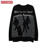 atsunny american harajuku knitted sweater men hip hop retro gothic sweaters pullover autumn and winter clothes streetwear