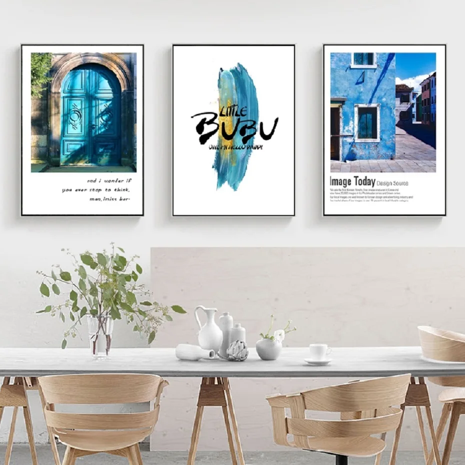 

Nordic Blue and White Architectural Posters and Prints Landscape Wall Art Canvas Paintings Pictures for Living Room Decoration