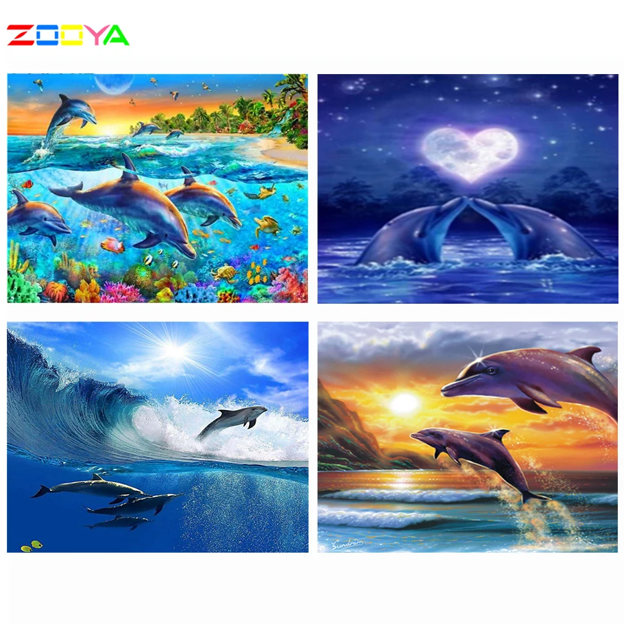 Алмазная картина ZOOYA, пейзаж дельфина, полная Алмазная вышивка, узор, стразы, Алмазная мозаика, Рукоделие, сделай сам, Европа, RF504