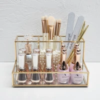 glass makeup organizer bathroom cosmetic organizer with golden covered edge pencil box perfume makeup tools lipstick organizer