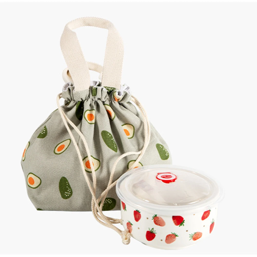

Food Lunch Bag Linen Insulated with Drawsting Picnic Carry Case Thermal Portable Lunch Bento Pouch Lunch Container Storage Bags