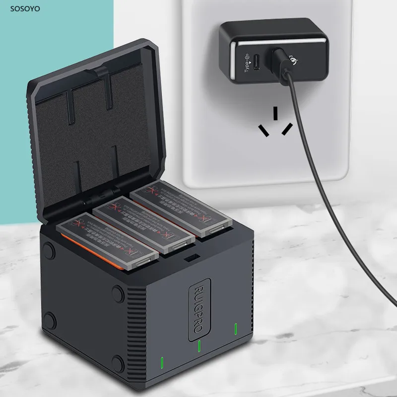 Быстрое зарядное устройство один для трех зарядных аккумуляторов коробка