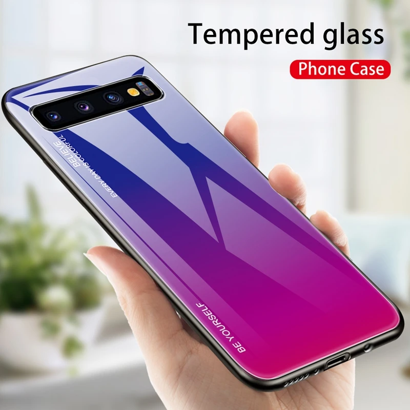 Градиентный чехол для samsung Galaxy S10 5G S10e S8 S9 Plus, закаленное стекло, чехлы для телефонов Note 10 Pro 8 9 Note9 S10+ S8+ S9+ A20e - Цвет: DBlue