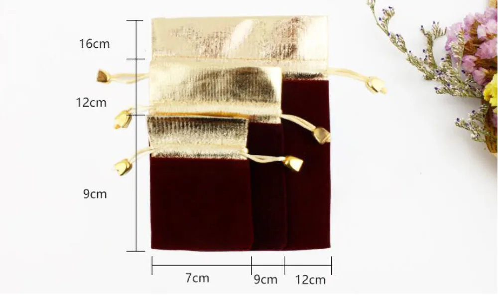 

Elegant Velvet Pouches Lint Bag Flannelette Jewlery Sachet Charpie Motarium Cotton Flannel Gilt-edged Packing Bag 50Pcs/Lot