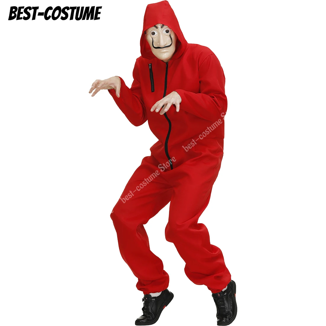 Мужская маска для косплея Dali на Хэллоуин комбинезон молнии красный костюм из