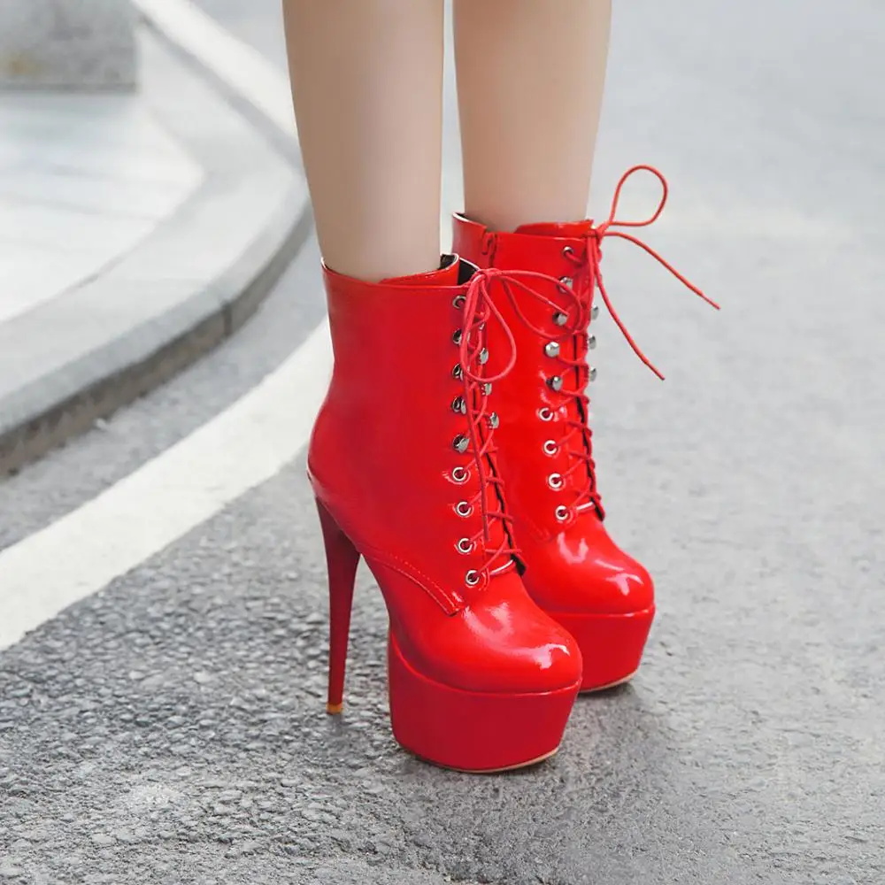 

Winter boots ladies sexy high heels platform ankle boots ladies leather lace-up shoes ladies plus size
