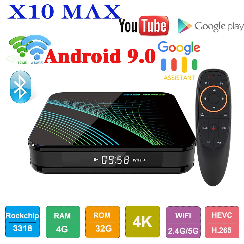 X10 MAX ТВ приставка Android 9 0 Смарт IP 4 ГБ 32 RK3318 Четырехъядерный 4K медиаплеер Google