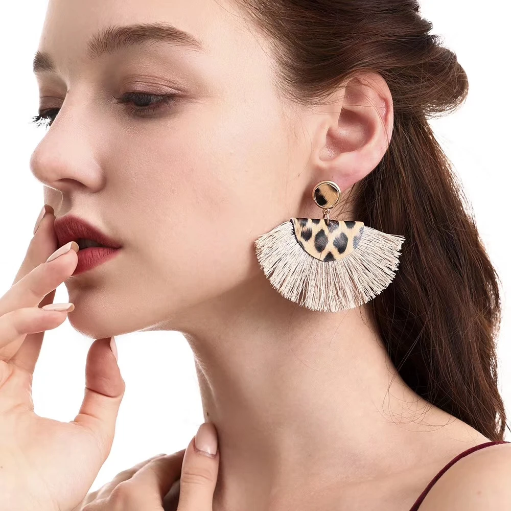 Женские круглые серьги с бахромой MANILAI богемные леопардовые кожаные этнические