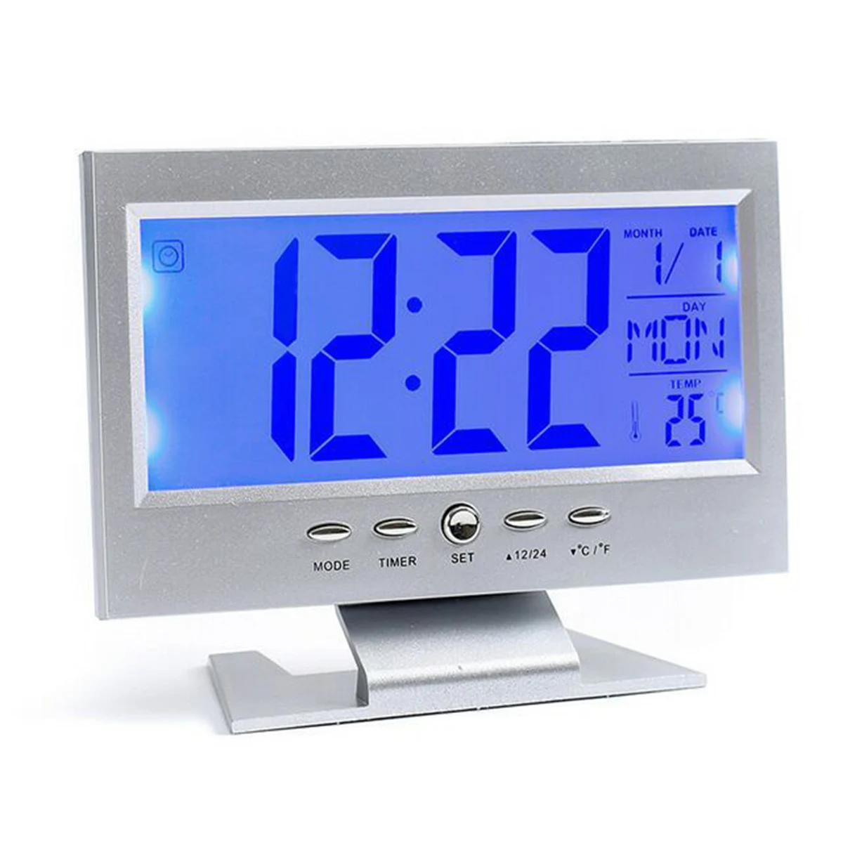 

LCD Digital Alarm Clock Snooze Calendar Temperature Display Sound-Activated Clock Multifunction Voice-Activated Induction Clock