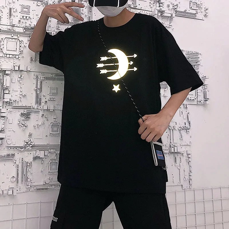

Harajuku reflective printed t shirt big size women fashion clothes half sleeve women's t-shirt couple tops kpop tshirt S-3XL