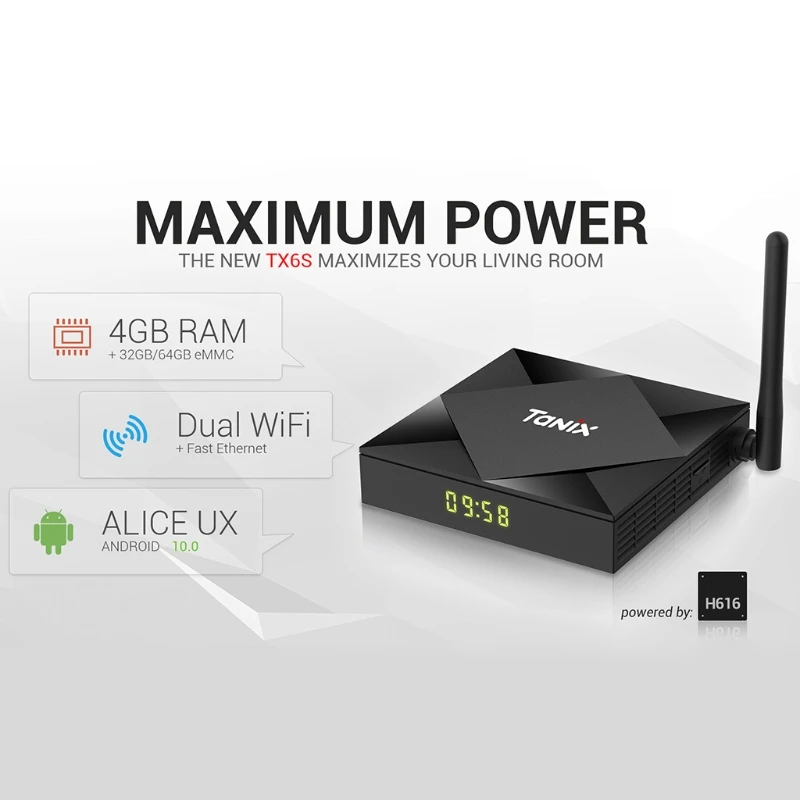 

TX6S TV Box Android 10.0 Dual WiFi Bluetooth Smart Media Player Set top Box 4GB+32GB