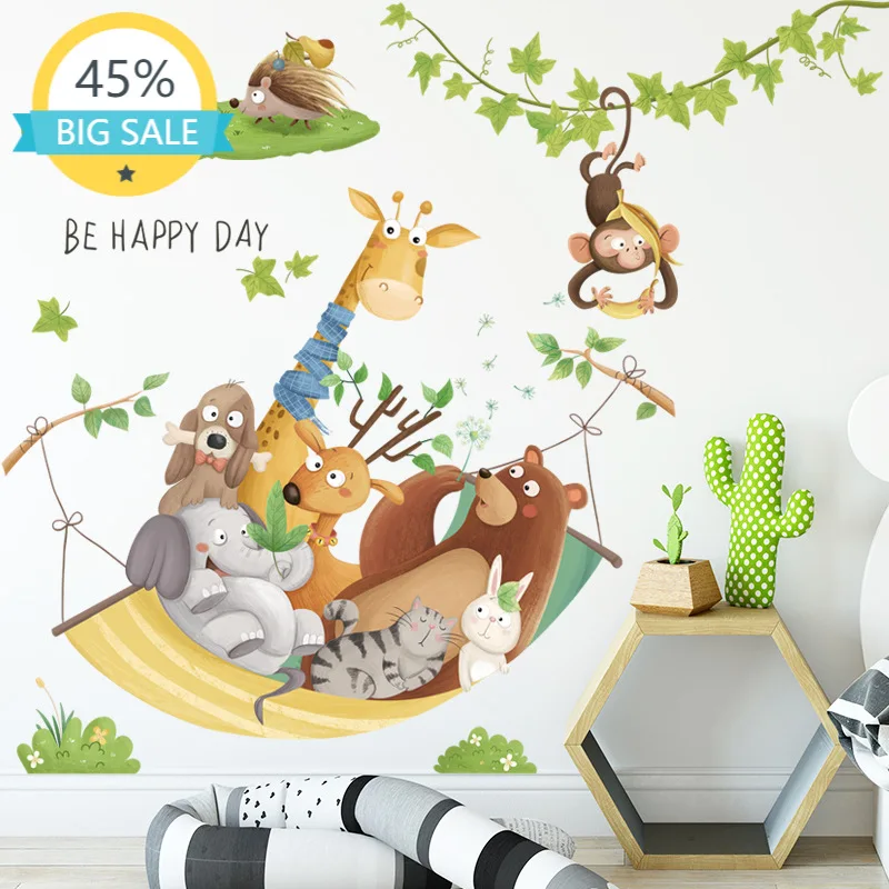 

Cartoon Jungle Animal Wall Stickers DIY Detachable Art Decoration Children's Bedroom Living Room Kindergarten Home Decoration
