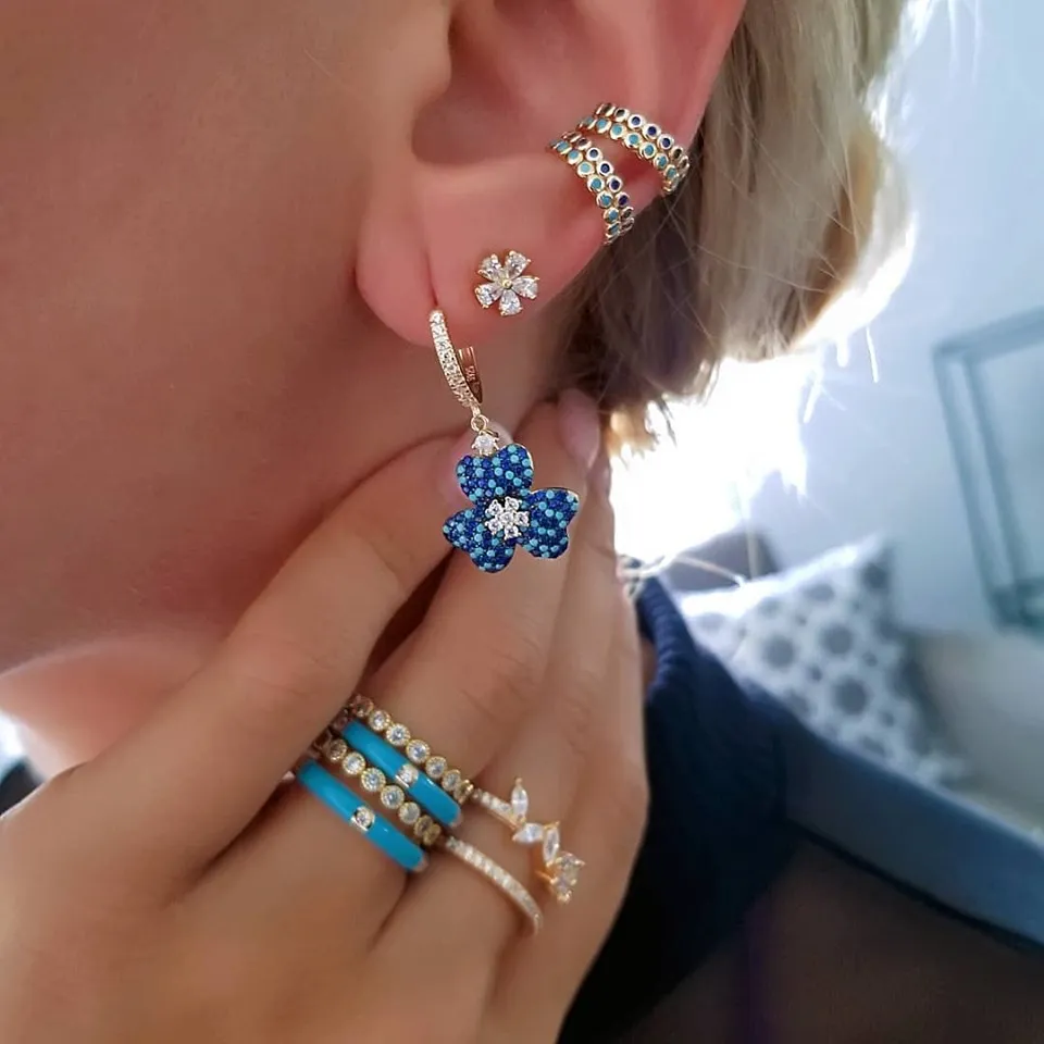 Новое поступление микро проложить белый синий цвет cz цветок Шарм Висячие серьги