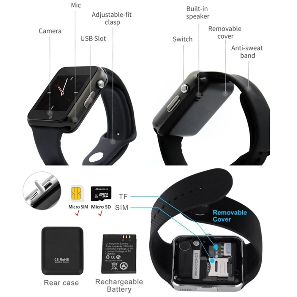 A1 наручные часы Bluetooth Смарт спортивный браслет шагомер SIM TF камера Fitnesse трекер для