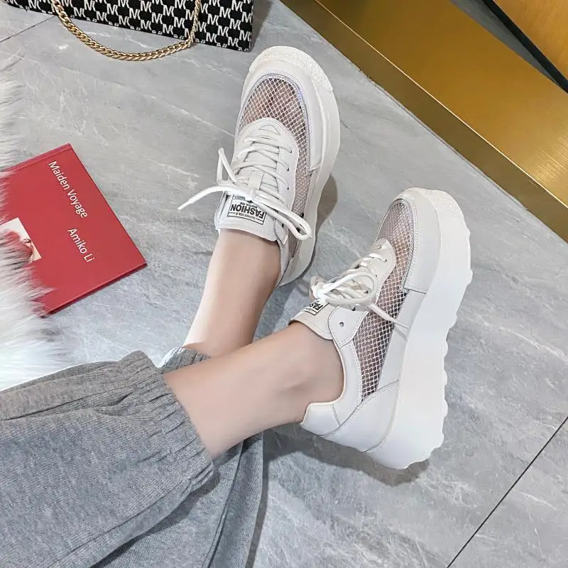 

Breathable Mesh Platform Women's Sneakers 2021 White Lace Up Chunky Sneakers Woman Light Non Slip Casual Shoes Ladies