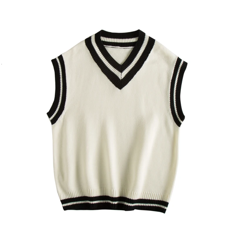 

2021Autumn Vest Sweater Men Fashion Contrast Color Casual Knit Sweaters Vest Man Streetwear Loose Sleeveless Sweter Vest Clothes