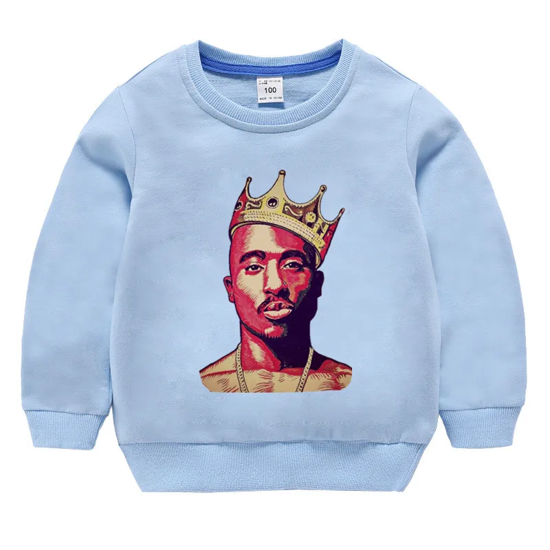 Детские хлопковые толстовки с капюшоном в стиле хип-хоп с принтом 2pac, хлопковый пуловер для девочек, топы для маленьких мальчиков, осенняя одежда - Цвет: T127J-skybue