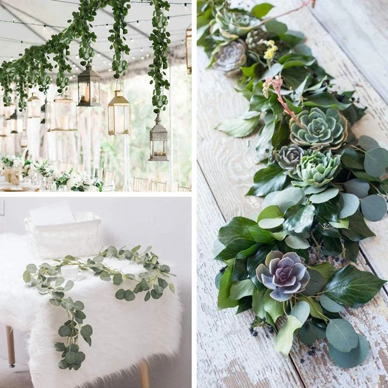 Guirnalda de eucalipto Artificial, eucalipto enredadera de verde para boda, banquete, decoraci&oacute;n de jard&iacute;n, 5 paquetes-2