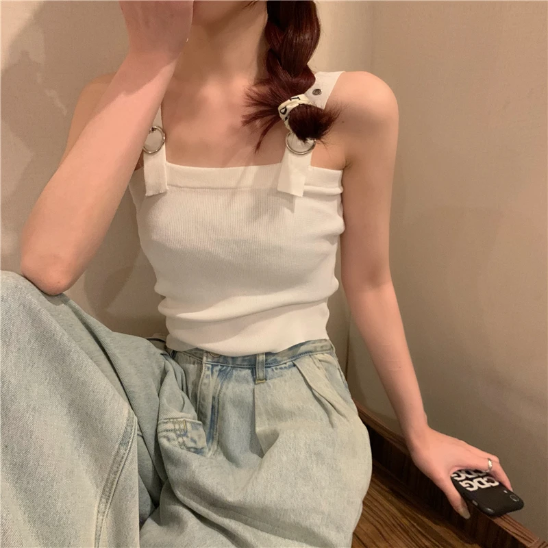 

Spaghetti Strap Tank Top Women Clothing Korean Spring Summer New Striped Knitted Sleeveless Crop Tops Female Slim Camis Hipster