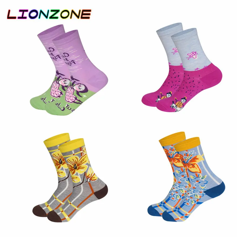 LIONZONE 2018 осень новый цветочный дизайн женские счастливые носки брендовые