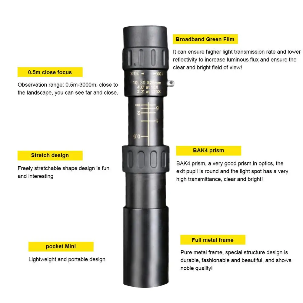 Telescopio Monocular de alta potencia 10-300X, prismáticos de caza de 3000M, visión nocturna de baja luz, Monocular potente de alta calidad