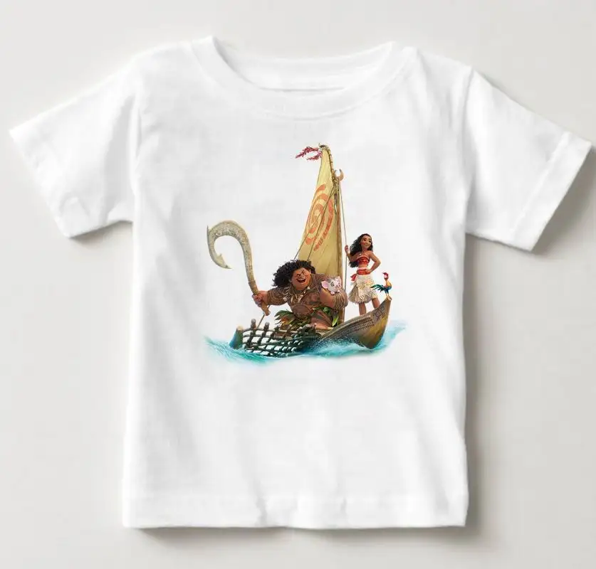White childreT-shirt Детская одежда Moana Vaiana, школьные рубашки для мальчиков и девочек, топы, футболки с троллями, хлопковая летняя футболка с принтом, детская одежда - Цвет: White childreT-shirt