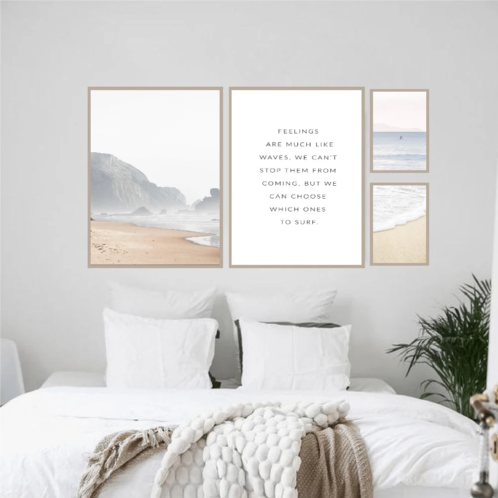 

Mountain Beach Sea Surf Feelings Quote Wall Art Canvas Painting Modern Posters and Prints Wall Pictures for Living Room Decor