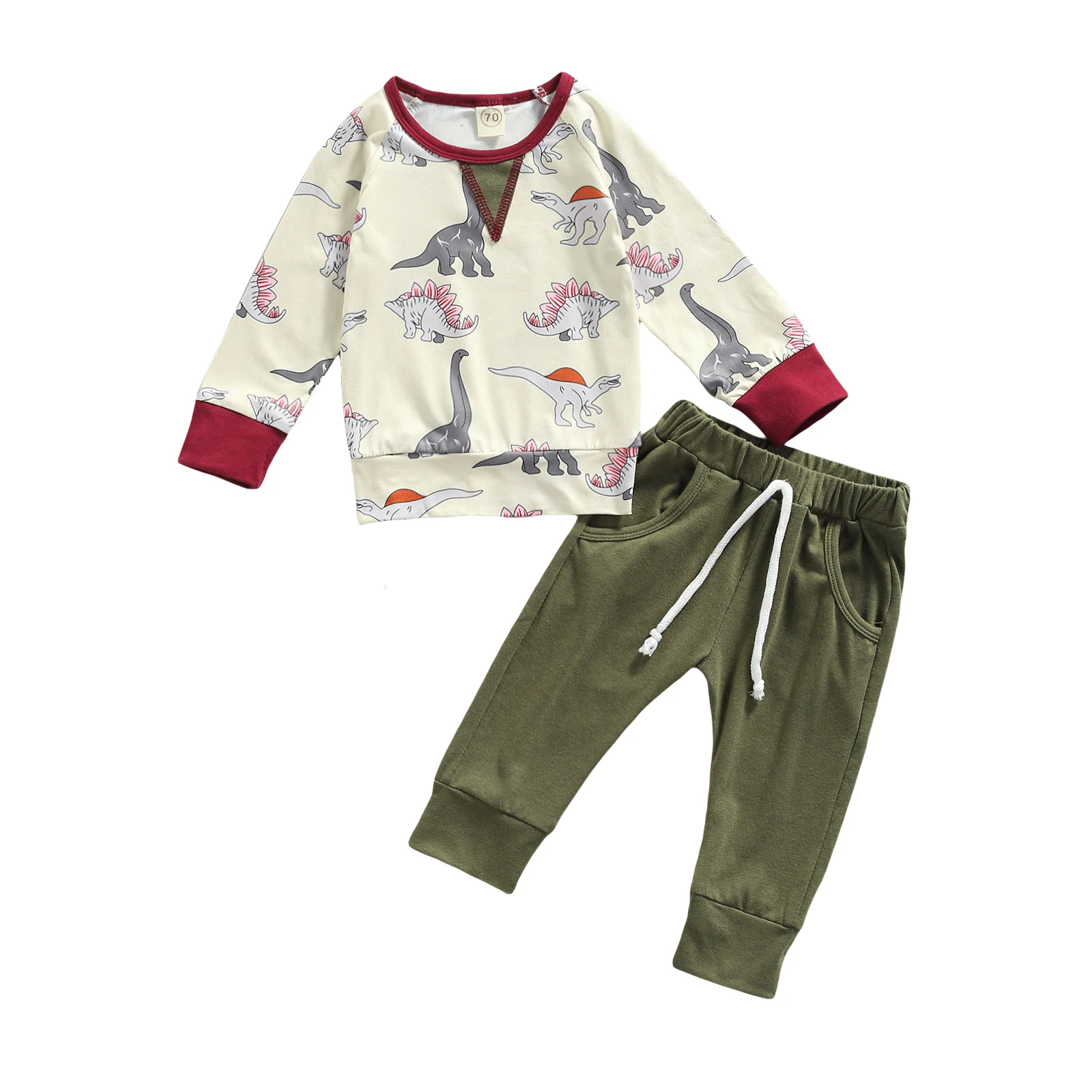 

2021 Casual Baby Boy\u2019s T-shirt and Trousers Suit Cute Dinosaur Long Sleeve Tops and Solid Color Long Pants