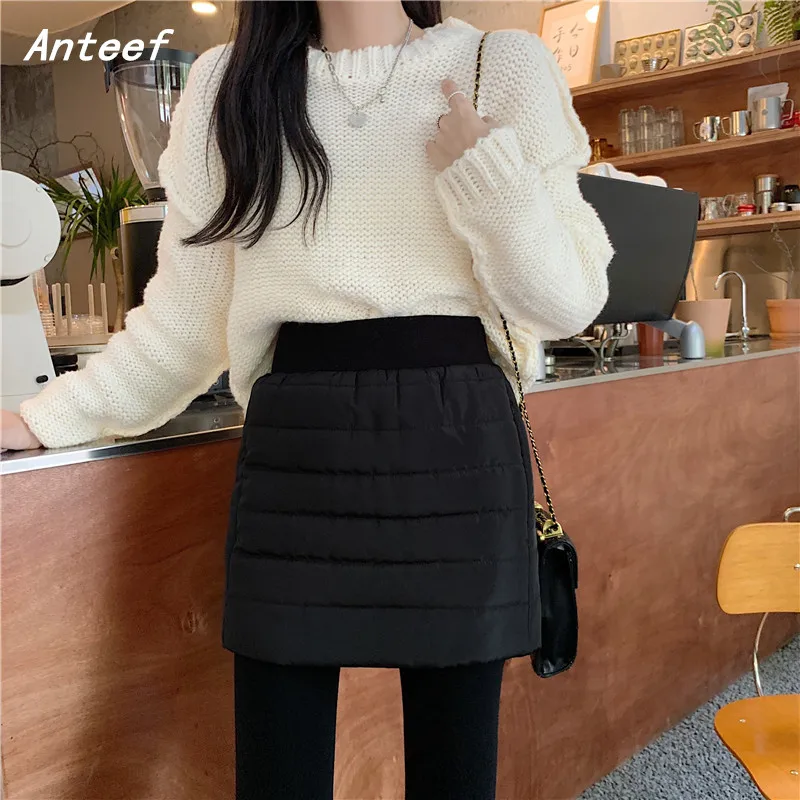 

Anteef black cotton vintage high waist autumn winter casual mini short for woman skirts womens 2023 skirt clothes