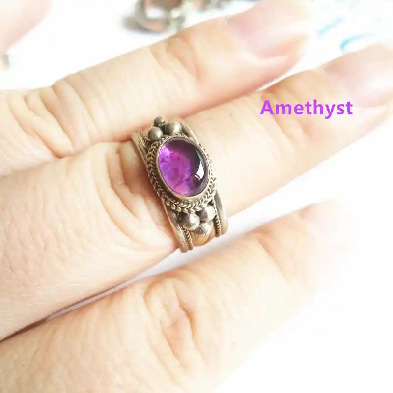 Amethyst Винтажные металлические кольца для девочек, медные инкрустированные мульти бусы, золотые кольца R131 - Цвет основного камня: Amethyst