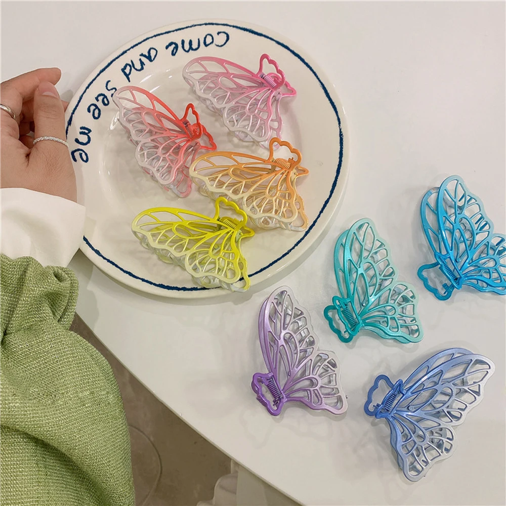 

Headwear Fashion Accessories Colorful Gradient Alloy Butterfly Hollow Hair Claw Hair Crab Shark Catch Clip Hair Clamps