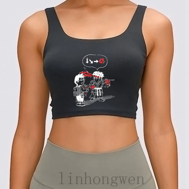 

Женская хлопковая майка с надписью Hadoken, удобный весенний кроп-топ, размеры S-XL