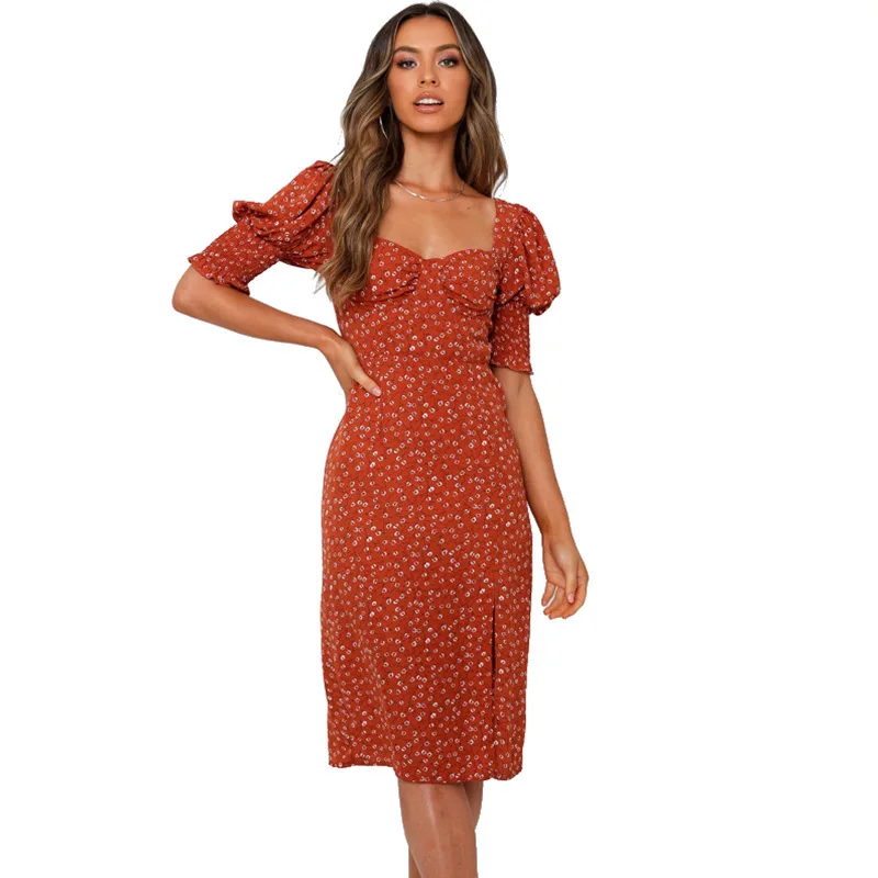 

Luxury 2020 Leisure Dress Party Brought The Chiffon Floral Print Dresses With Short Sleeves