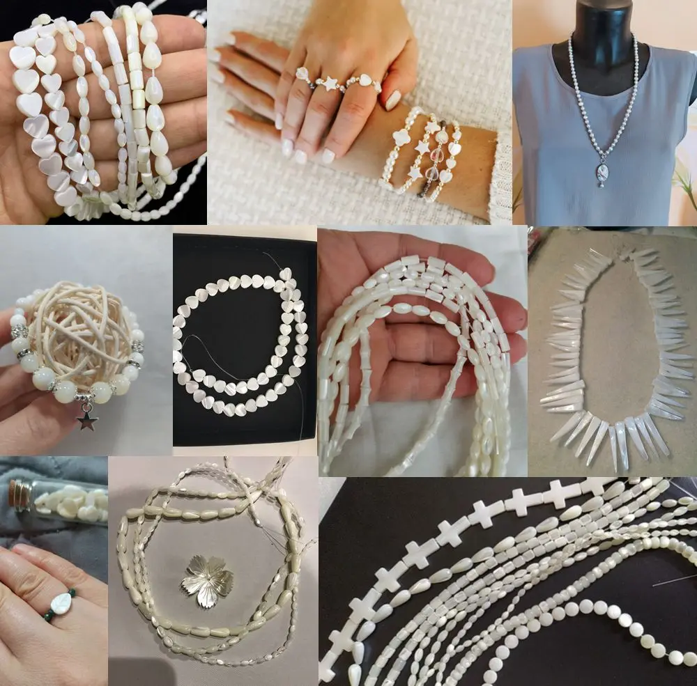 

High Quality Natural Shell Mother of Pearl Beads Heart Round Tube White Shell Loose Beads for Jewelry Making DIY Accessories 15"
