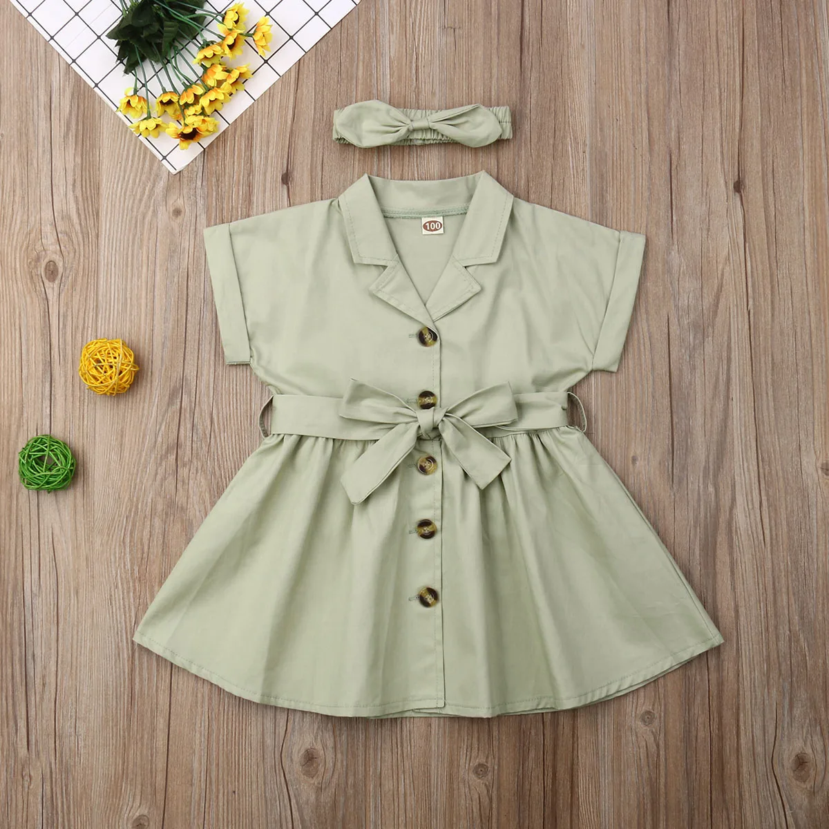 Платье с отложным воротником и ремнем для девочек 2-7 лет | Детская одежда обувь