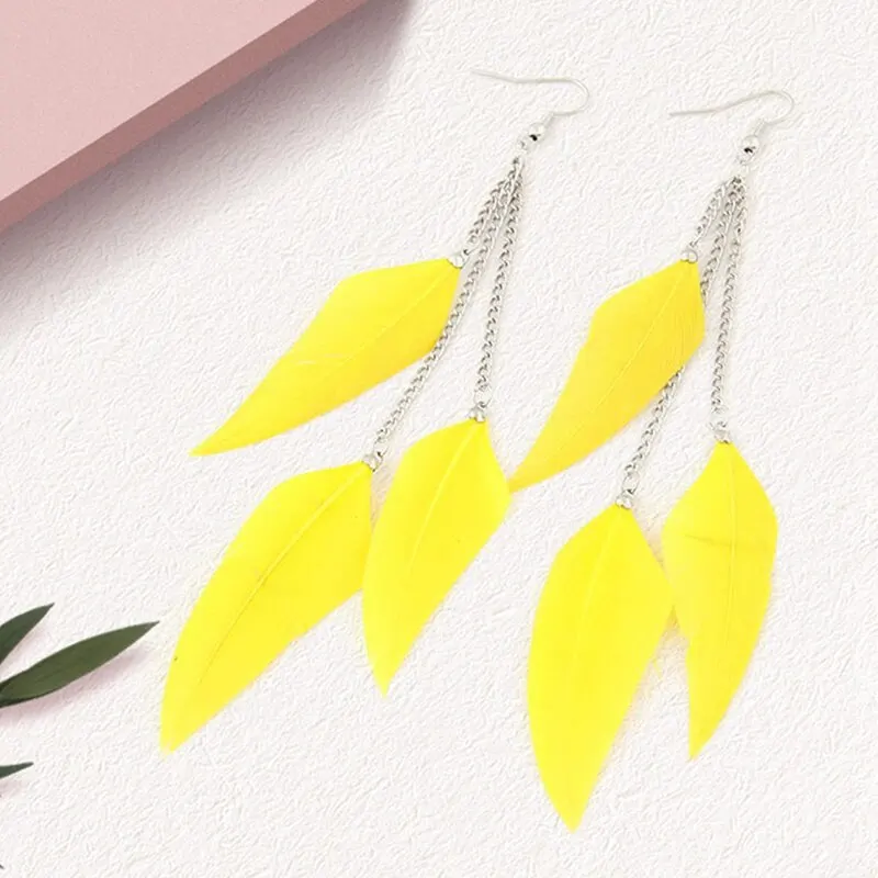 

1 Pair Feather Drop Earrings Women Long Dangle Earrings Fashion Party Ear Rings Jewelry Female Boho Beach Hanging Earring Tassel