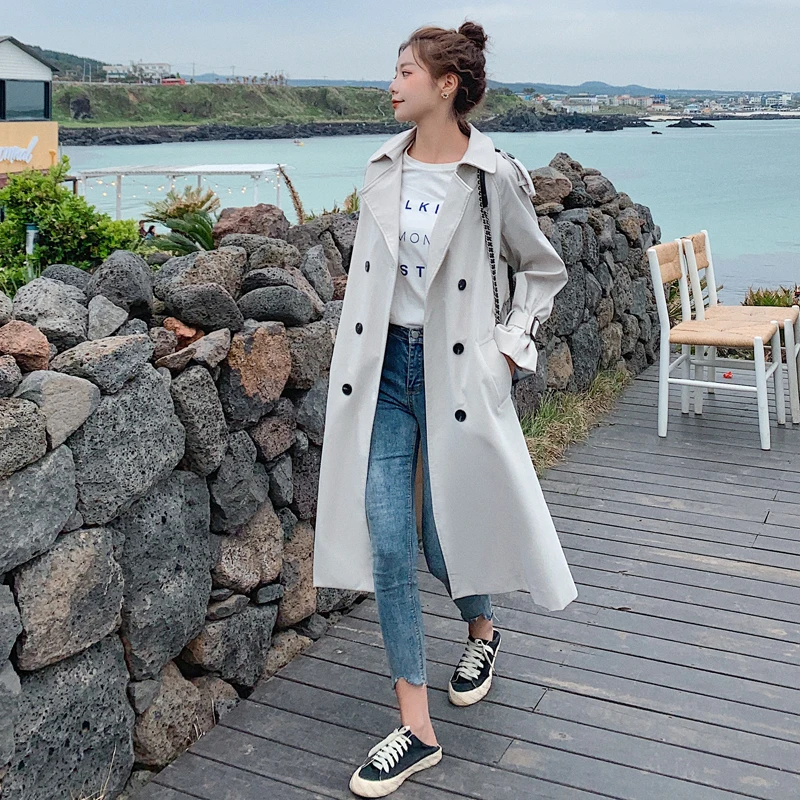 

Trench Coat Long Belted Slim Lady Duster Coat Cloak Female Outerwear Spring Autumn Clothes Fashion New Double-Breasted Women
