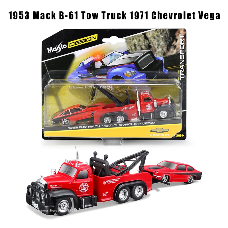 

Maisto 1:64 Hot 1953 Mack B-61 Tow Truck 1971 Chevrolet Vega Design elite transport Die-casting car model collection gift toy