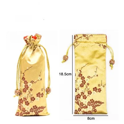 light yellow 8x18 см вишневый цвет удлиненный шнурок мешочек Ювелирная упаковка ожерелья Подарочная сумка шелковый атлас деревянный гребень карман для хранения - Цвет: light yellow