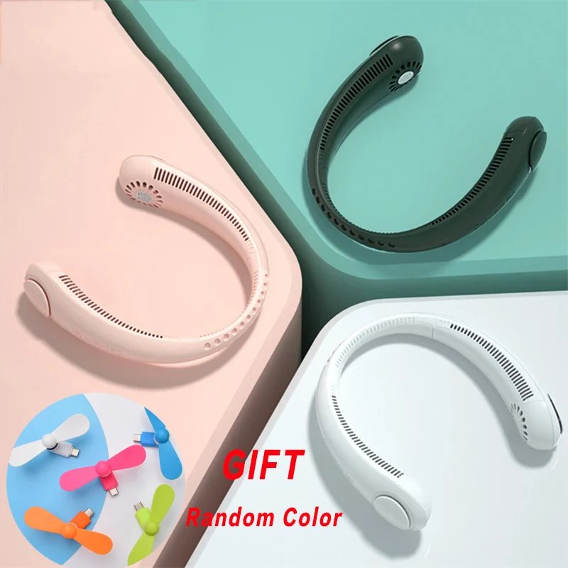 

Портативный мини-вентилятор на шею, портативный безлопастный вентилятор, USB Перезаряжаемый подвесной вентилятор без листьев, охлаждающий в...