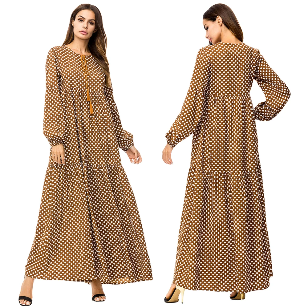 Женское мусульманское Макси платье в горошек с волнистым узором Abaya Jilbab модное