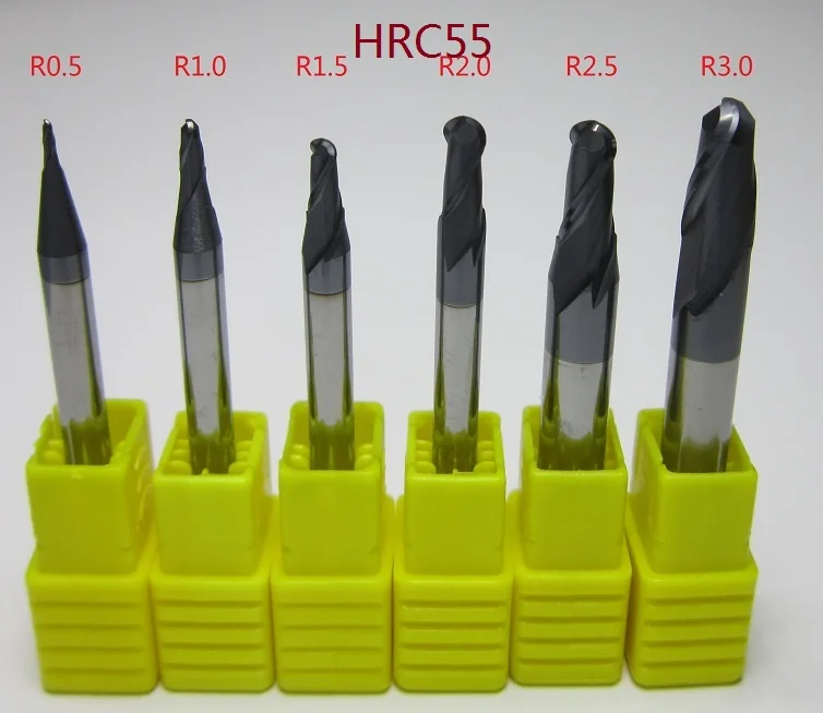 CAB2-R0.5-R3.0-55 6 шт. радиус 0,5 1,0 1,5 2,0 2,5 3,0 мм Карбид вольфрама сферическая Концевая фреза Набор L = 50 мм фрезерные Фрезы с ЧПУ Металлообработка отделка - Длина режущей кромки: CAB2-R0.5-R3.0-55