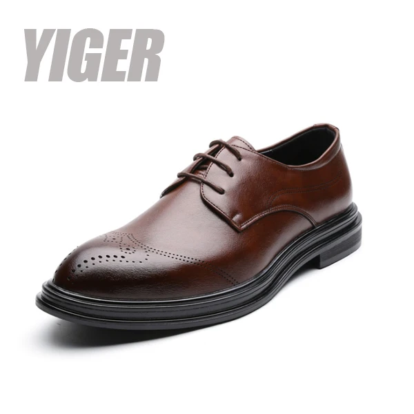 Brown dress shoes YIGER Для мужчин нарядные туфли мужские businness туфли женские туфли из мягкой кожи Большие размеры увеличивающий высоту обувь мужская обувь для торжественных мероприятий, черные свадебные туфли 0365 - Цвет: Brown dress shoes