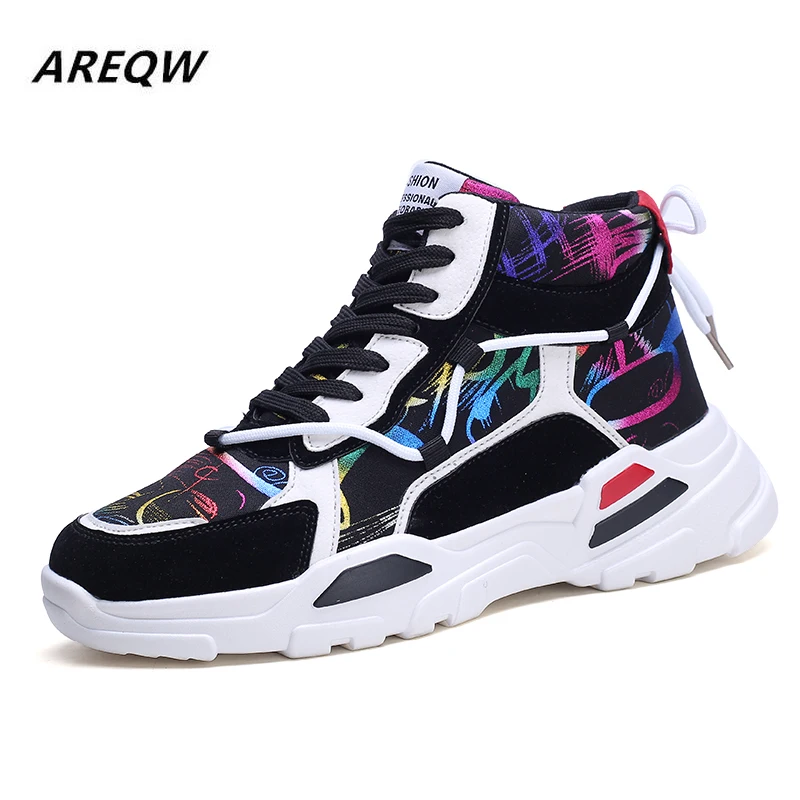 Мужские кожаные кроссовки на шнуровке Повседневные высокие большого размера