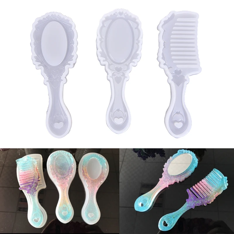 

1PCS Combs Mirrors Silicone Molds Fashion Transparent UV Resin Combs Mirrors Craft Molds For DIY Jewelry Making