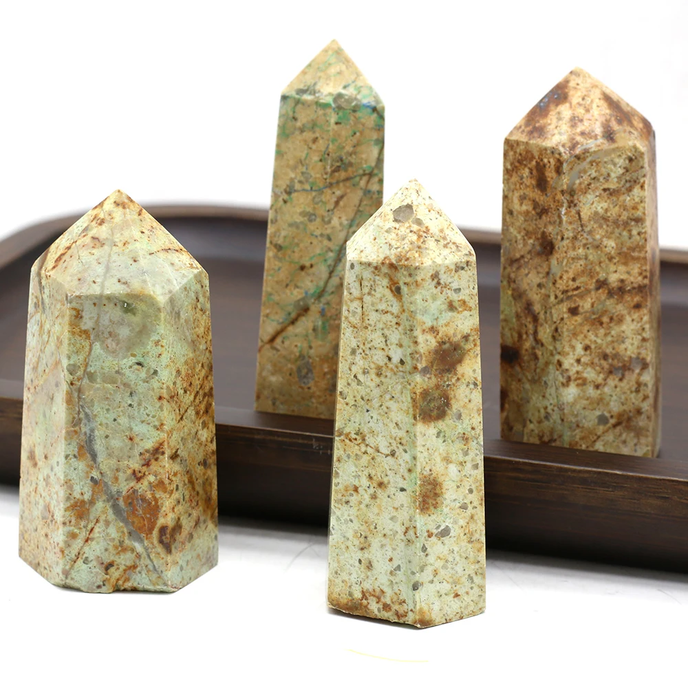 

Natural Medical Stone Crystal Tower Hexagonal Prism Ornament Bead Aura Healing Energy CrystalStone Jewelry Decor Charm Gift 1PCS