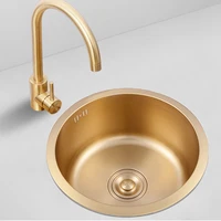 gold kitchen sink nano 304 stainless steel sink undermount mini small round sink single bowel for balcony tea room bar counter