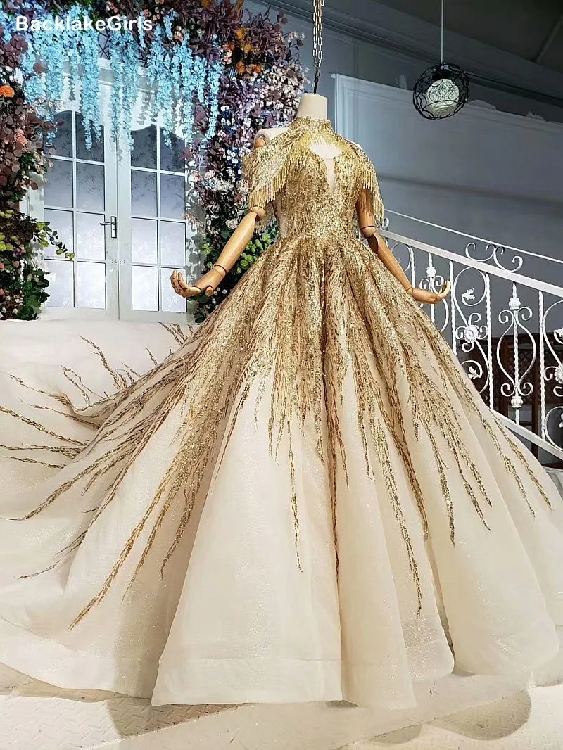 Сверкающие Золотые с блестками длинные мусульманские Вечерние платья 2020 Бальное