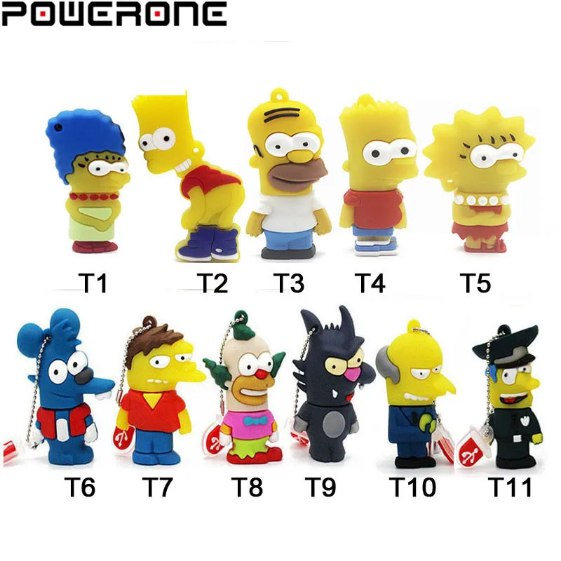 POWERONE Bart Simpson Mouse Wolf 4 ГБ 8 16 32 64 Гб карта памяти U Disk PenDrive Homer Pen Drive USB Flash Drive|USB